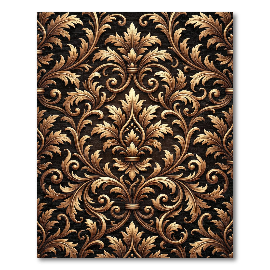 Ornate Golden Scrollwork Damask Rug