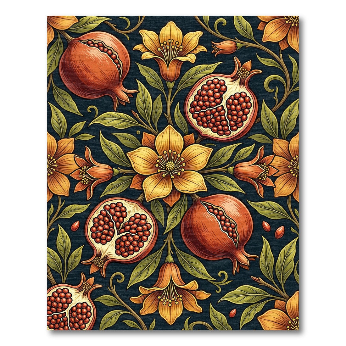Golden Pomegranate Floral Botanical Art Rug