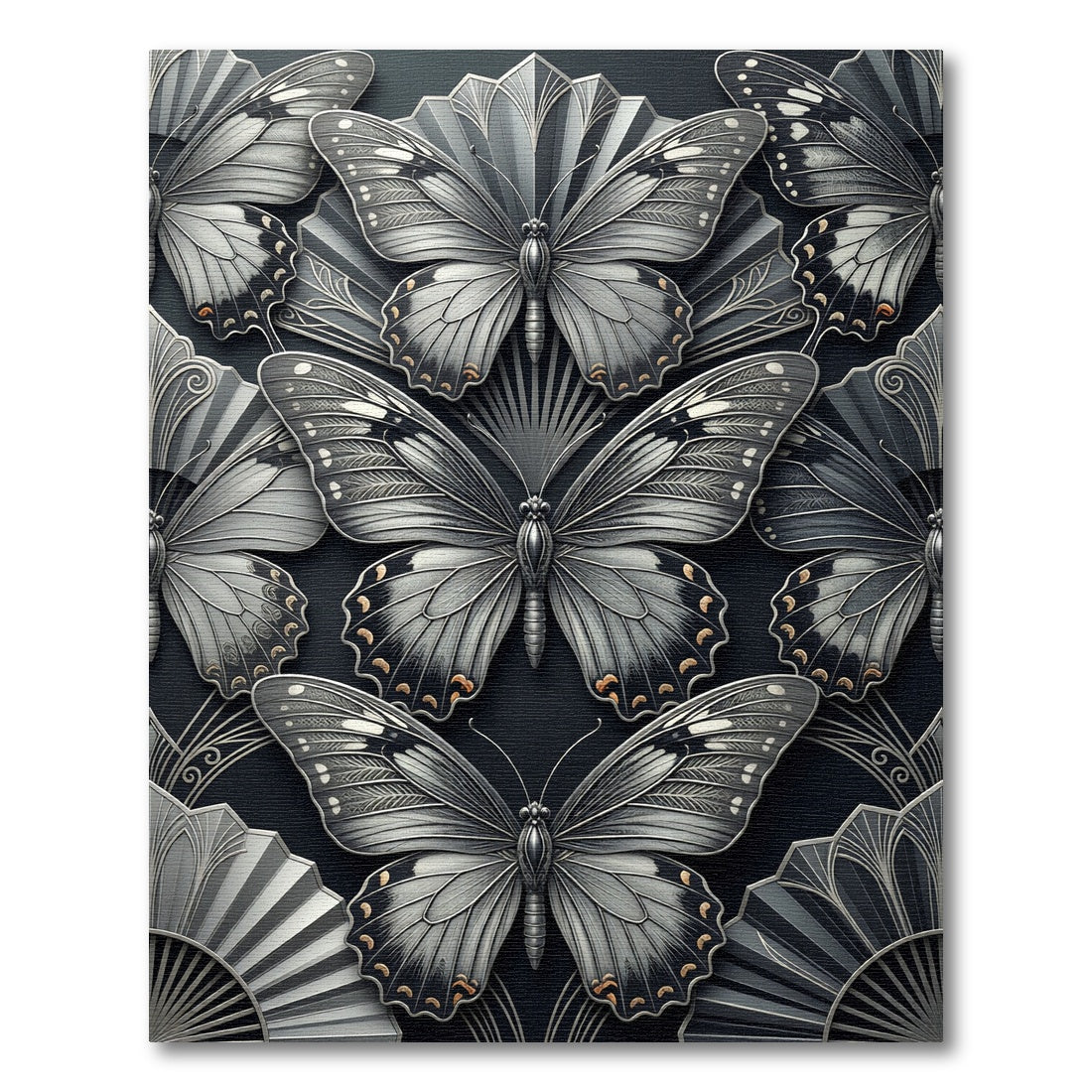 Art Deco Silver Butterfly Fan Arrangement Rug