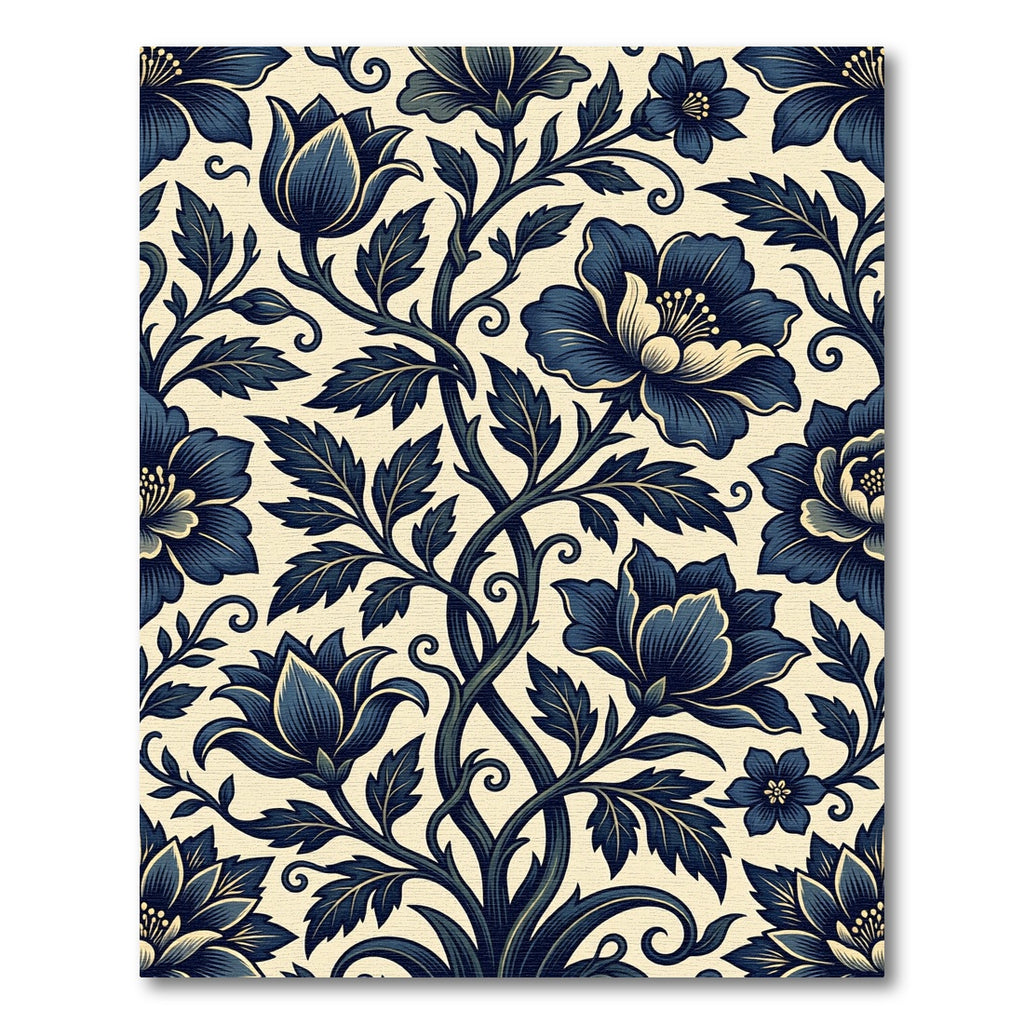 Navy Floral Botanical Scroll Art Rug