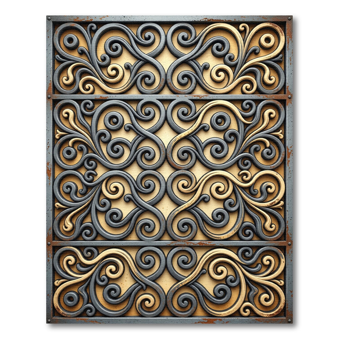 Elegant Gold Gray Scrollwork Swirl Rug