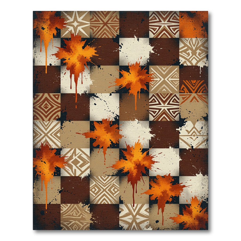 Abstract Geometric Ochre Ink Splatter Grid Rug