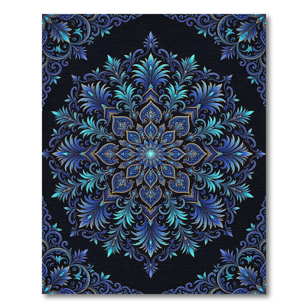 Radiant Azure Filigree Floral Medallion Rug