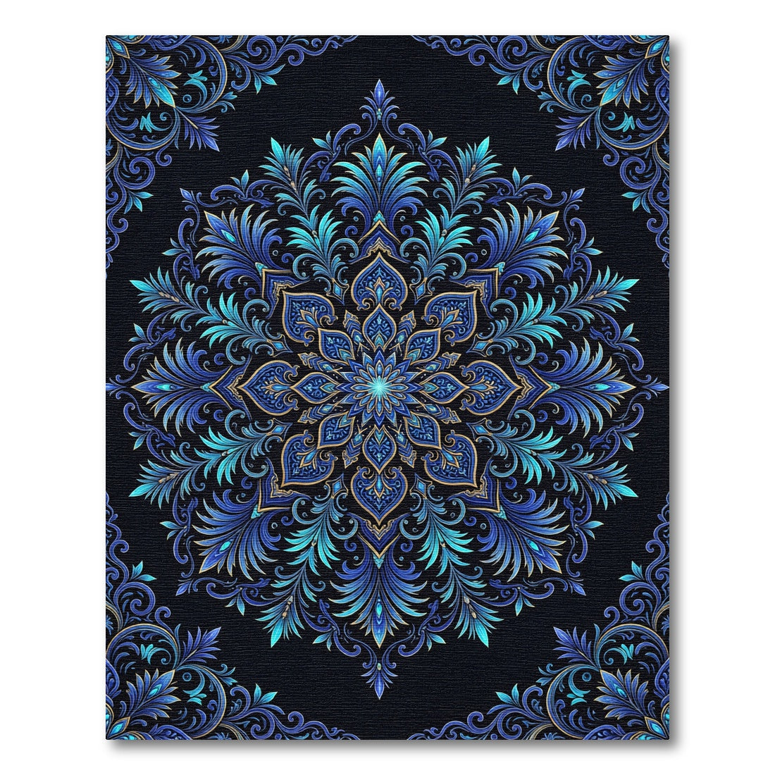 Radiant Azure Filigree Floral Medallion Rug