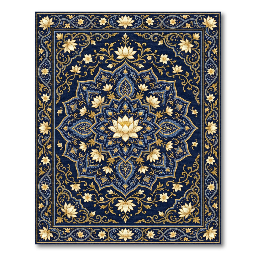 Golden Lotus Floral Medallion Navy Rug