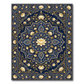 Golden Lotus Floral Medallion Navy Rug