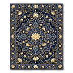 Golden Lotus Floral Medallion Navy Rug