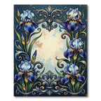 Ornate Blue Iris Scroll Frame Rug