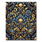 Royal Blue Gold Shell Baroque Scroll Rug