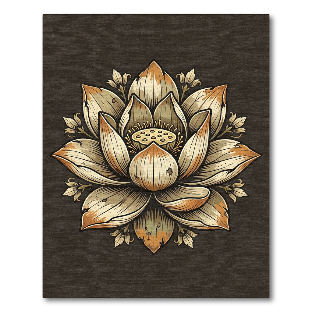 Golden Lotus Floral Mandala Artwork Rug