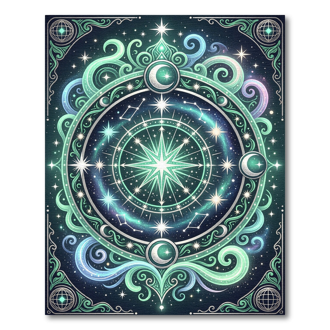 Cosmic Celestial Moon Star Compass Rug