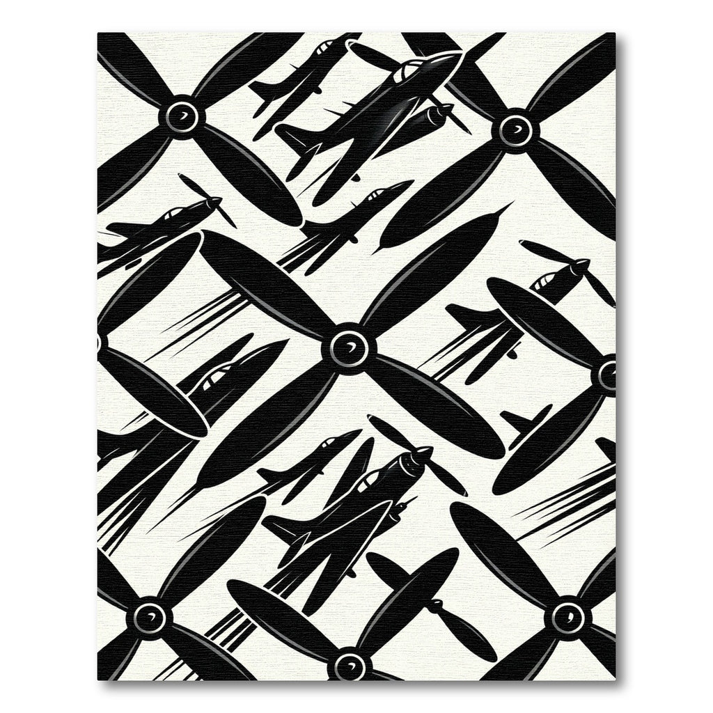 Black Vintage Propeller Airplane Graphic Rug