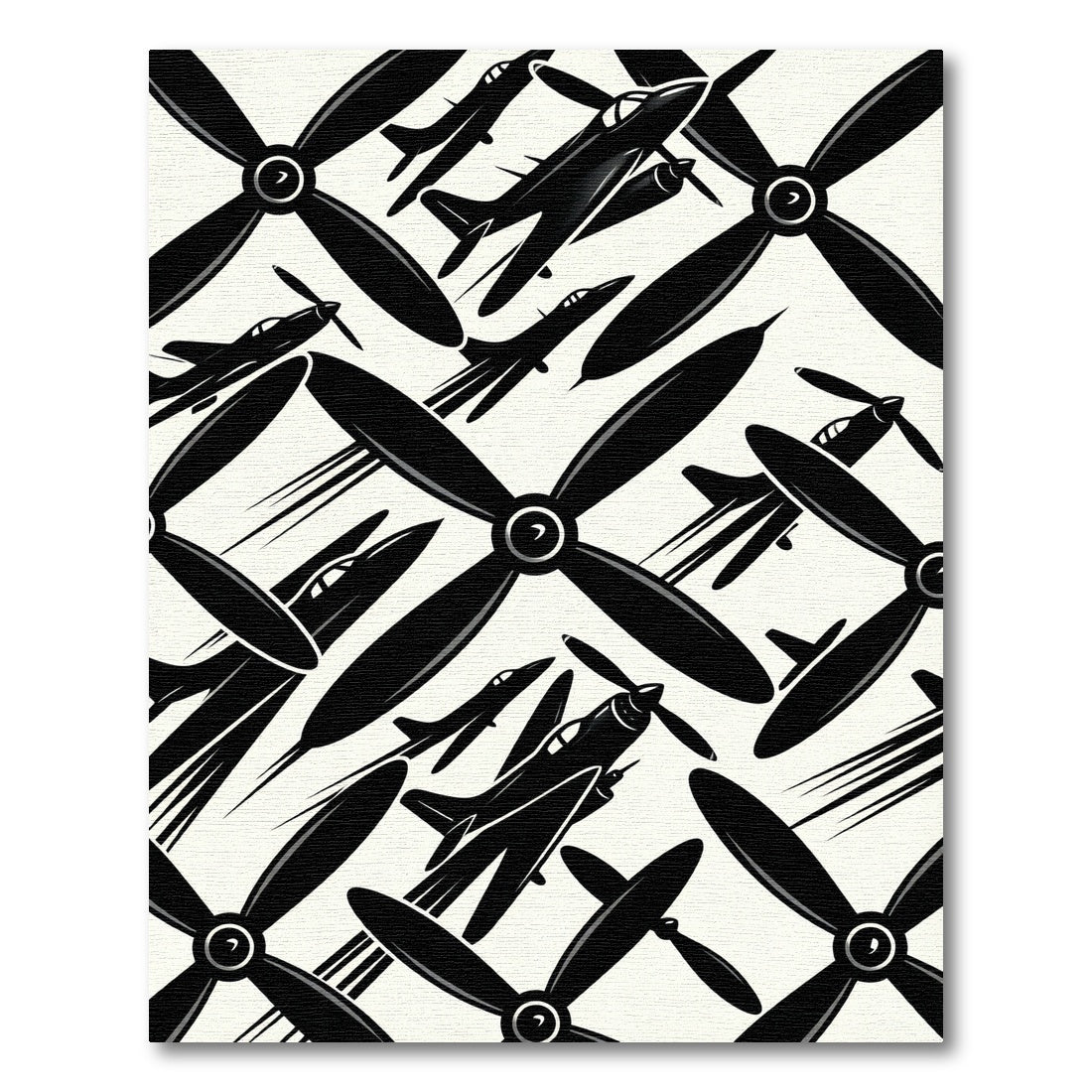 Black Vintage Propeller Airplane Graphic Rug
