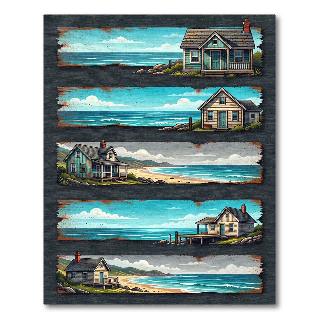 Coastal Cottage Beach Scene Rug