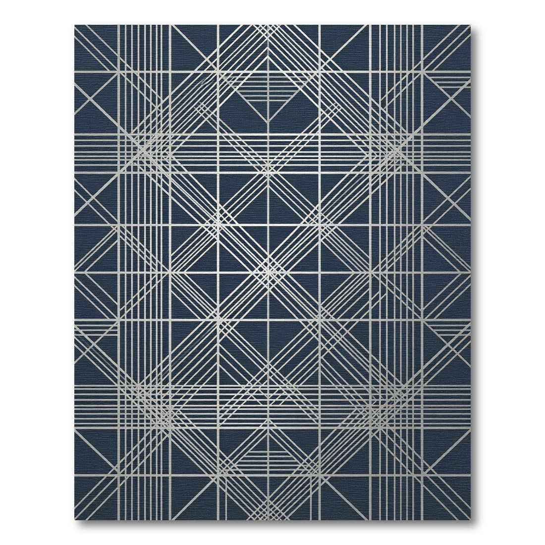 Silver Geometric Lattice Navy Rug