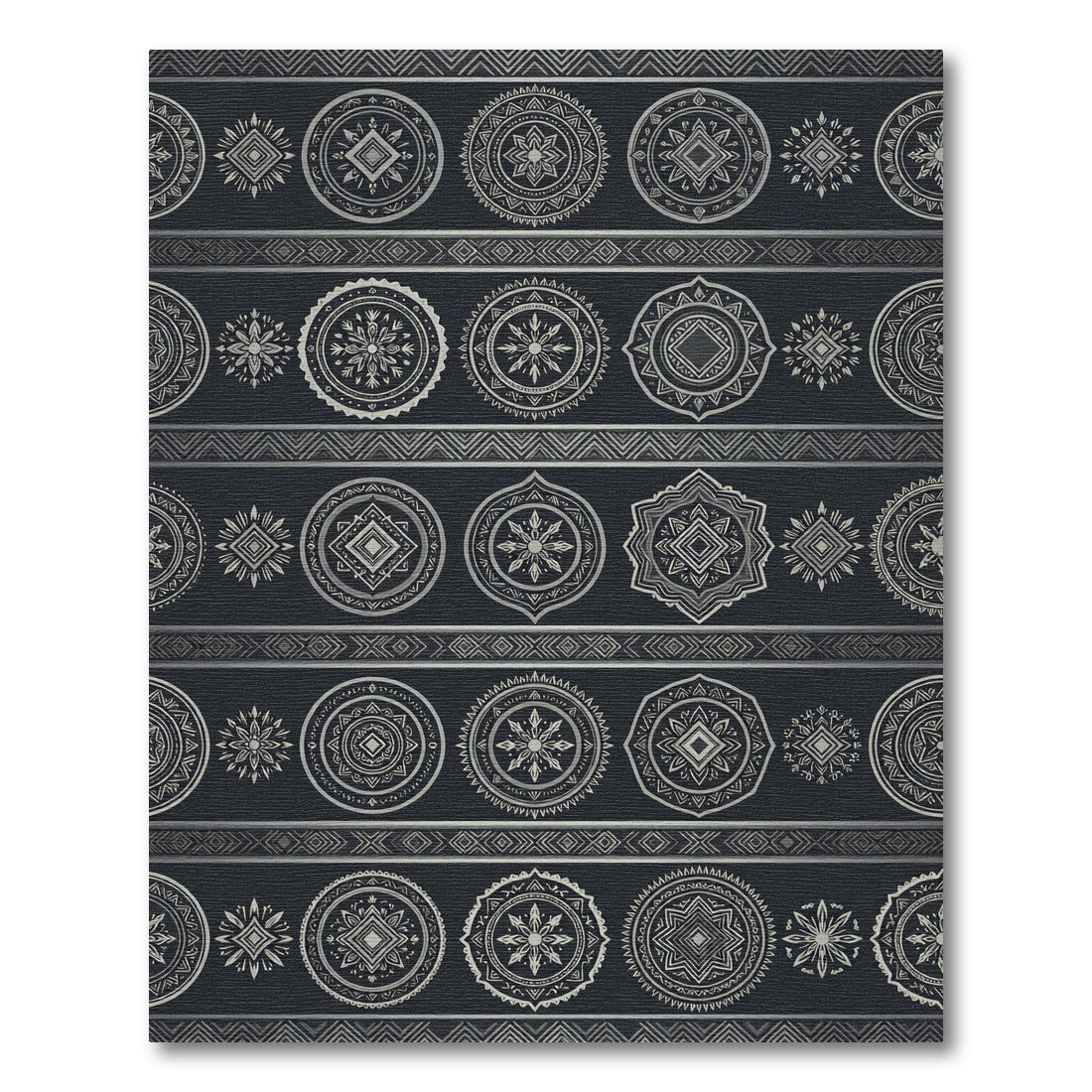 Silver Tribal Ethnic Medallion Stripe Rug