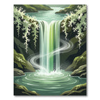 Verdant Waterfall Lush Nature Scene Rug