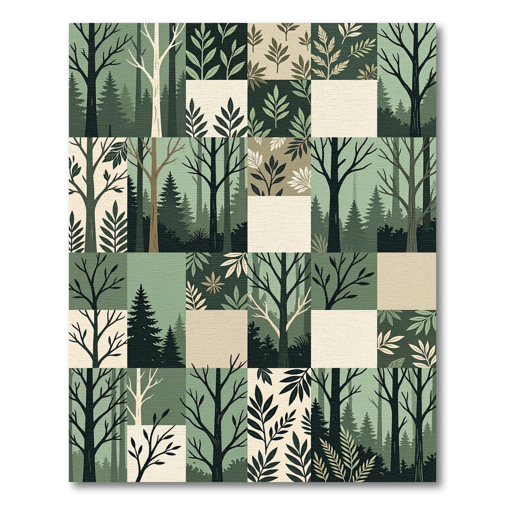 Forest Trees Botanical Patchwork Rug