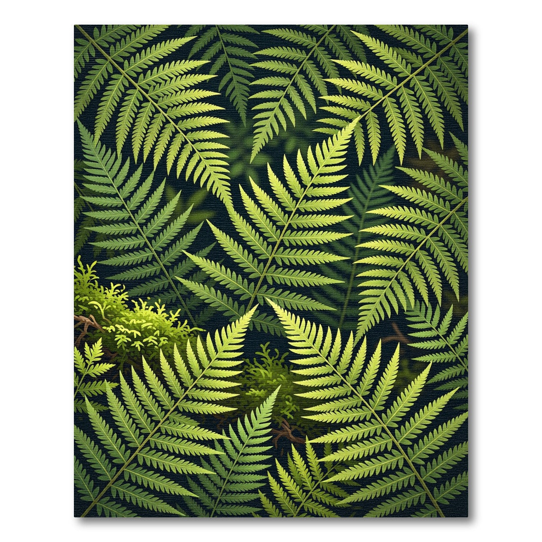 Lush Green Fern Foliage Abstract Rug