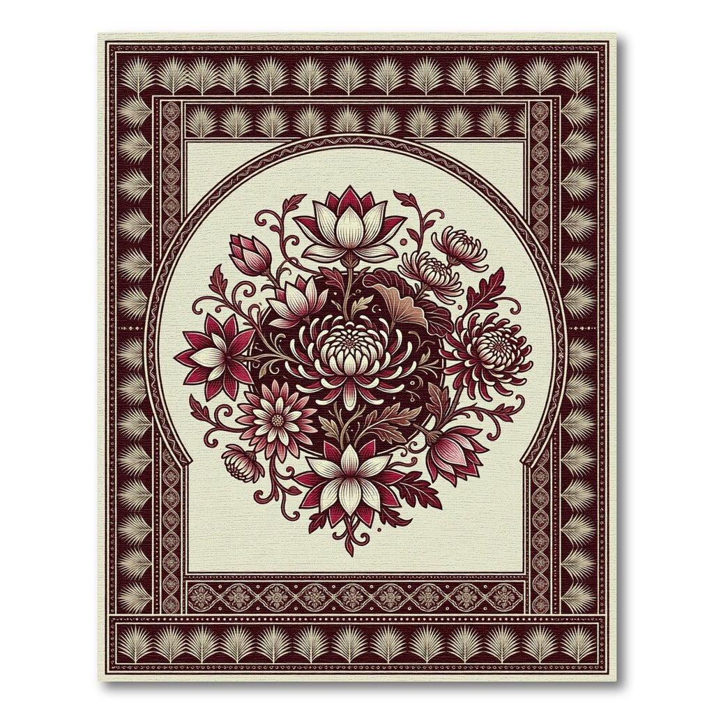 Deep Crimson Lotus Chrysanthemum Medallion Rug