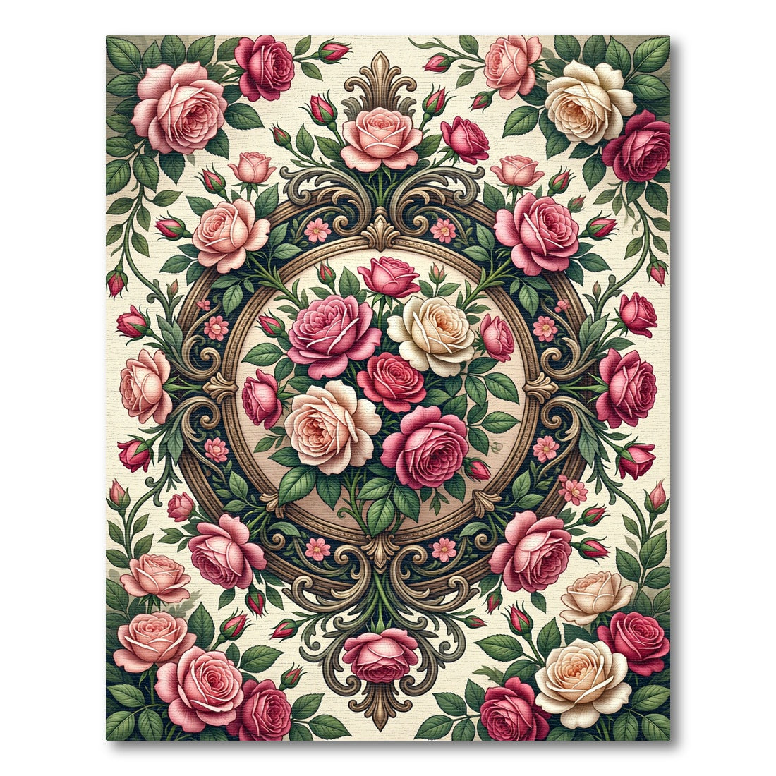 Romantic Pink Rose Filigree Medallion Rug
