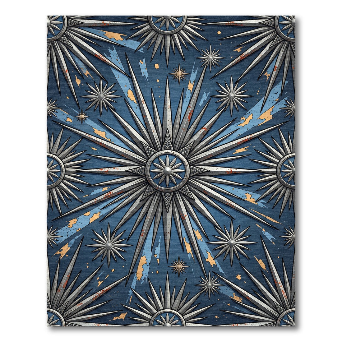 Celestial Silver Starburst Navy Area Rug
