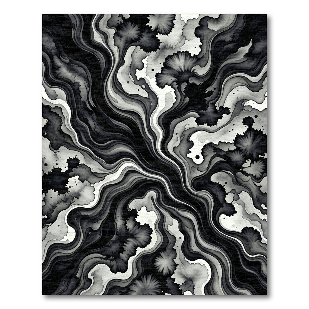 Monochrome Abstract Fluid Ink Swirl Rug