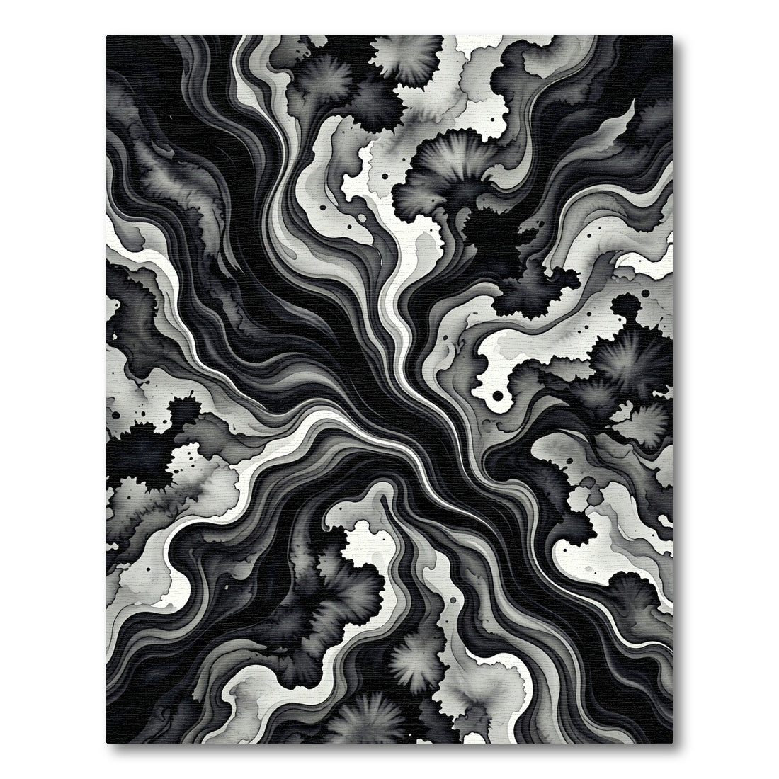 Monochrome Abstract Fluid Ink Swirl Rug