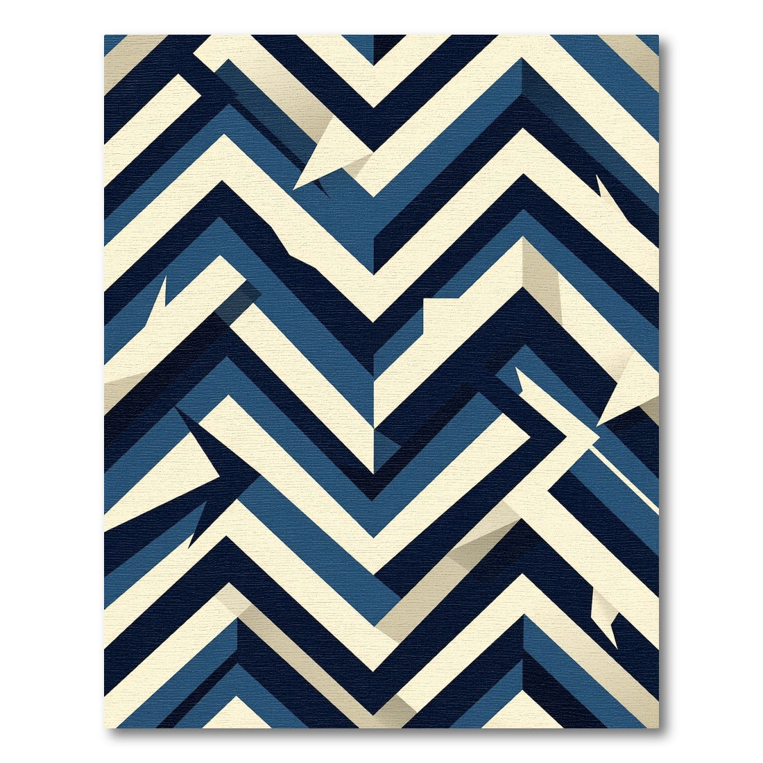 Geometric Navy and Ivory Chevron Rug