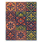 Orange Blue Pomegranate Tile Intaglio Rug