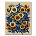 Golden Sunflower Bouquet on Navy Foliage Rug