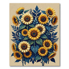 Golden Sunflower Bouquet on Navy Foliage Rug