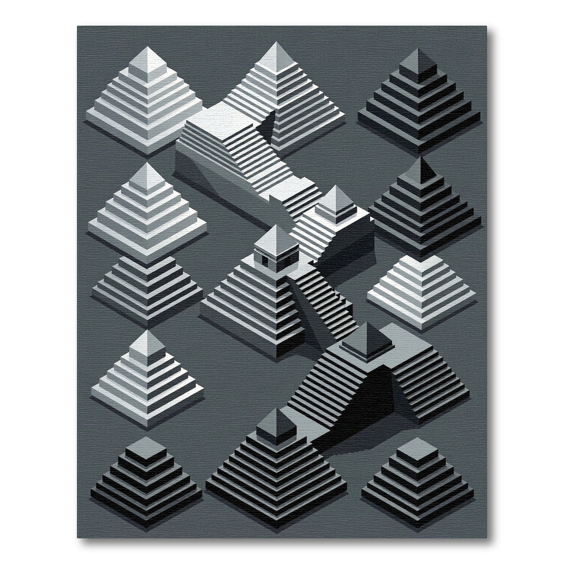 Gray Isometric Step Pyramid Composition Rug