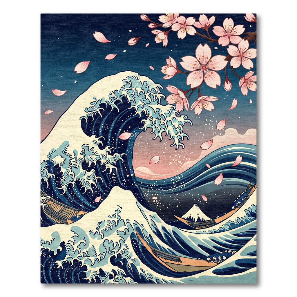 Japanese Great Wave and Cherry Blossom Rug
