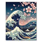 Japanese Great Wave and Cherry Blossom Rug