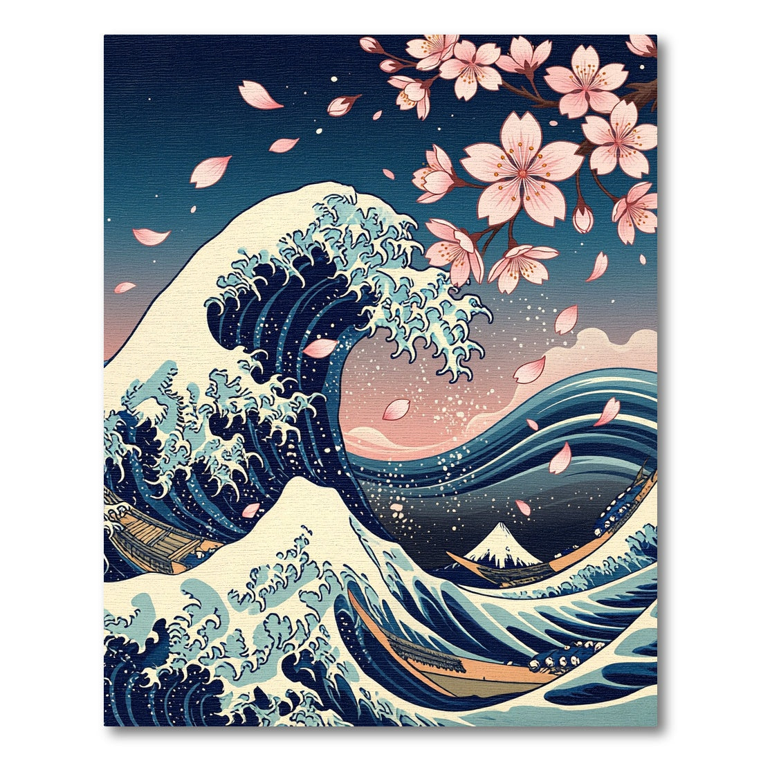 Japanese Great Wave and Cherry Blossom Rug