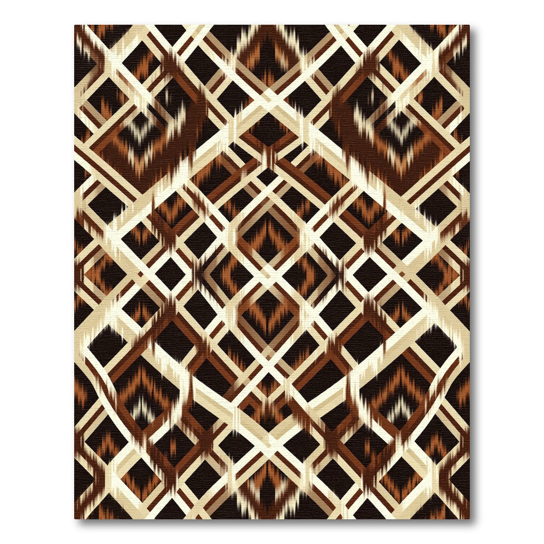 Brown Beige Diamond Ikat Overlay Rug