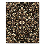 Ornate Gold Floral Scrolling Black Rug
