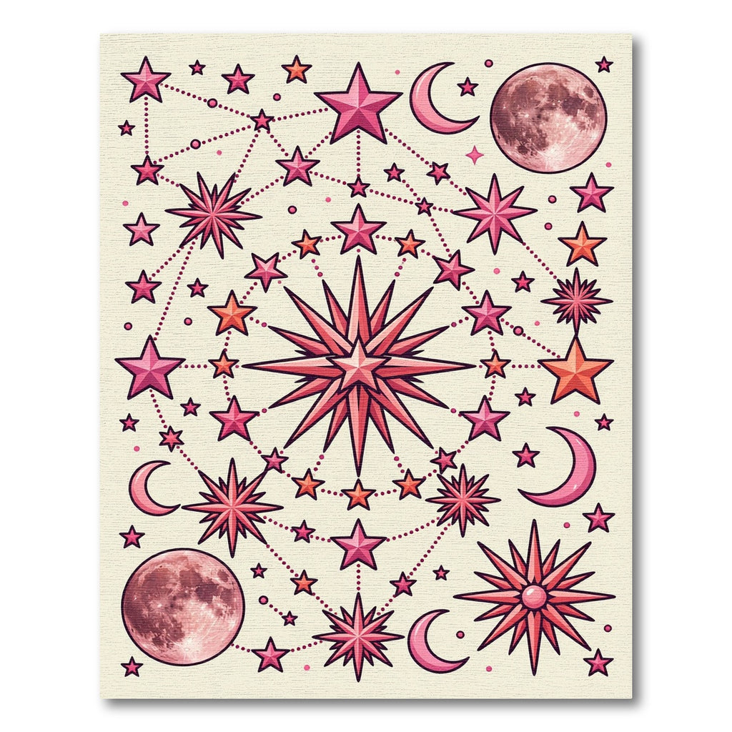 Celestial Pink Star Moon Constellation Rug