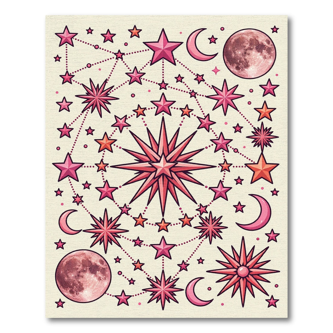 Celestial Pink Star Moon Constellation Rug