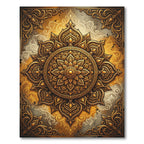 Ornate Golden Floral Mandala Art Rug