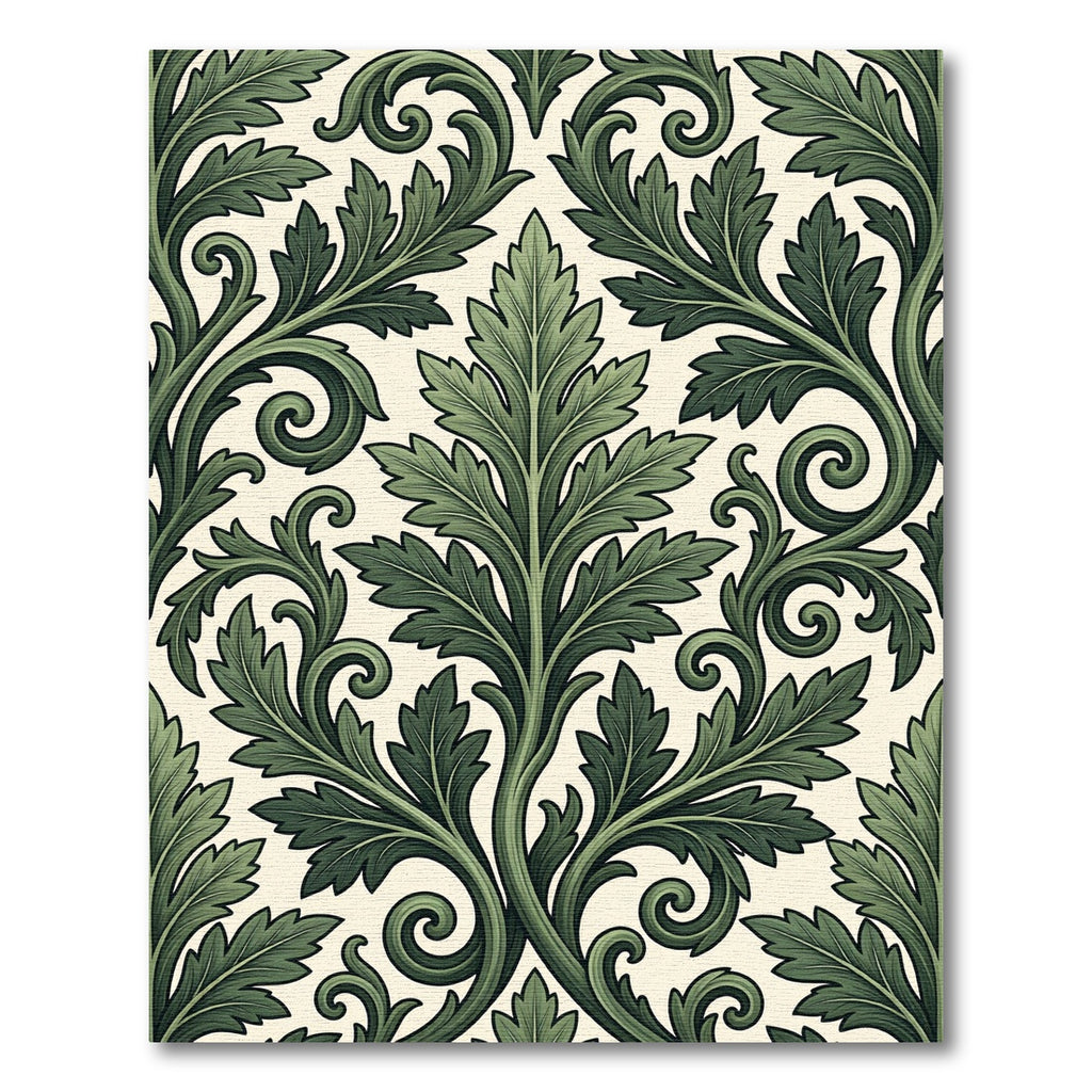 Classic Forest Green Acanthus Leaf Damask Rug