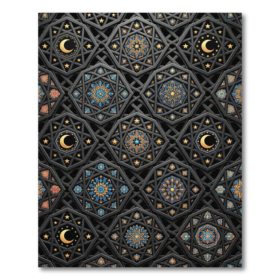 Celestial Gold Crescent Star Geometric Rug