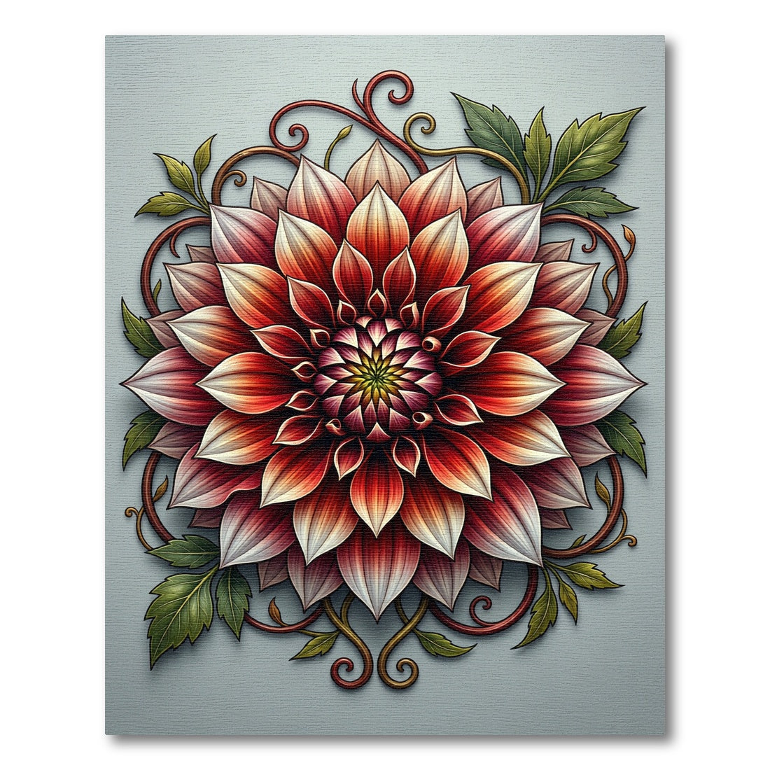 Vibrant Crimson Dahlia Floral Medallion Rug