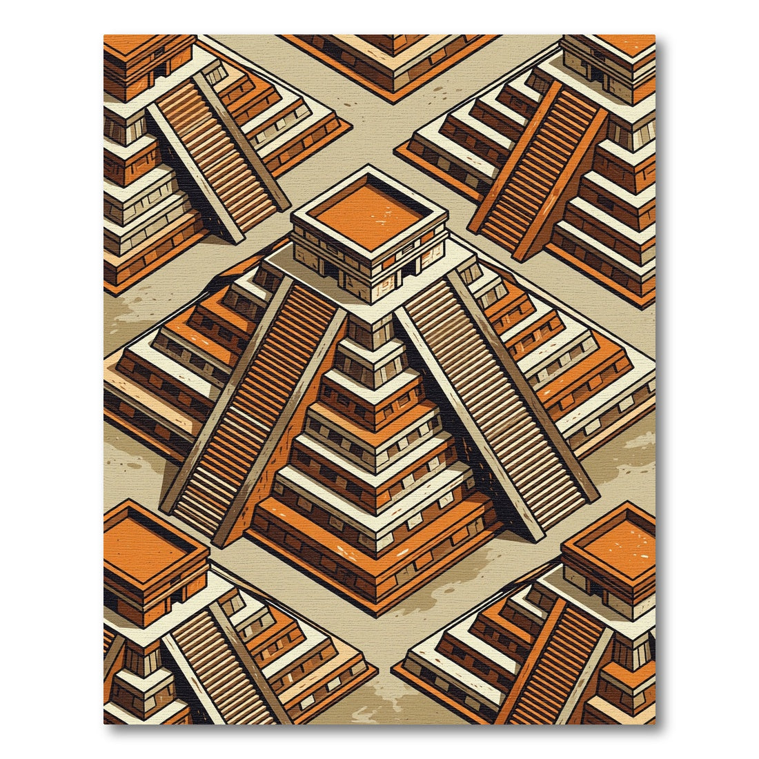 Isometric Terracotta Aztec Step Pyramid Rug
