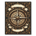 Vintage Antique Gold Compass Scroll Rug