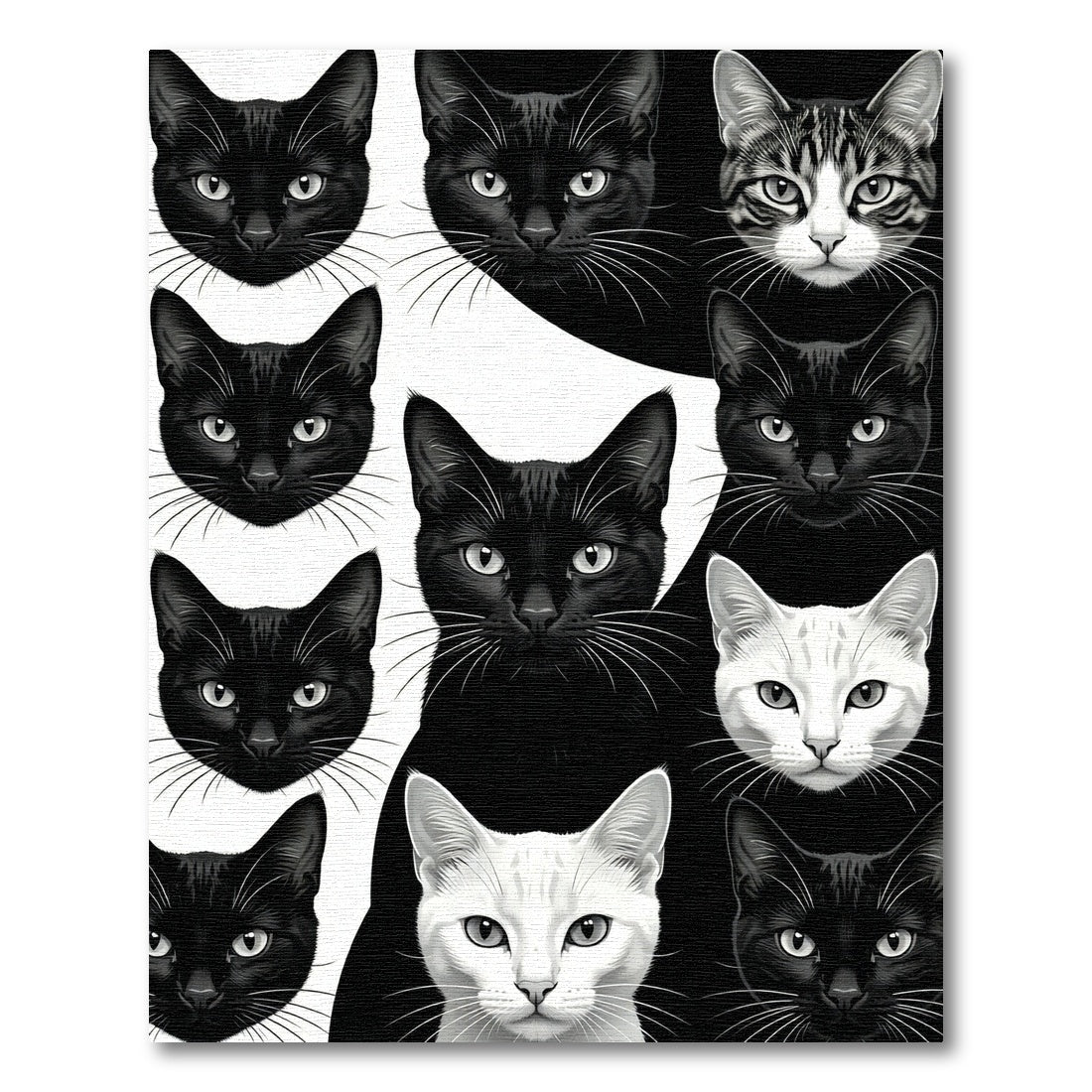 Black White Feline Portrait Collection Rug
