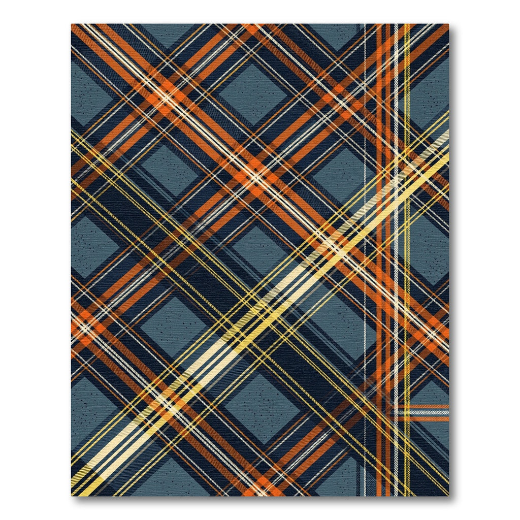 Contemporary Navy and Orange Plaid Grid Rug