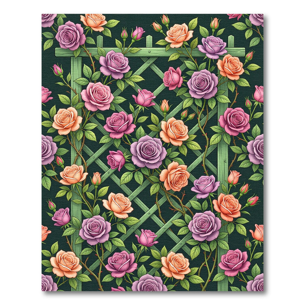 Lush Pastel Rose Trellis Garden Rug