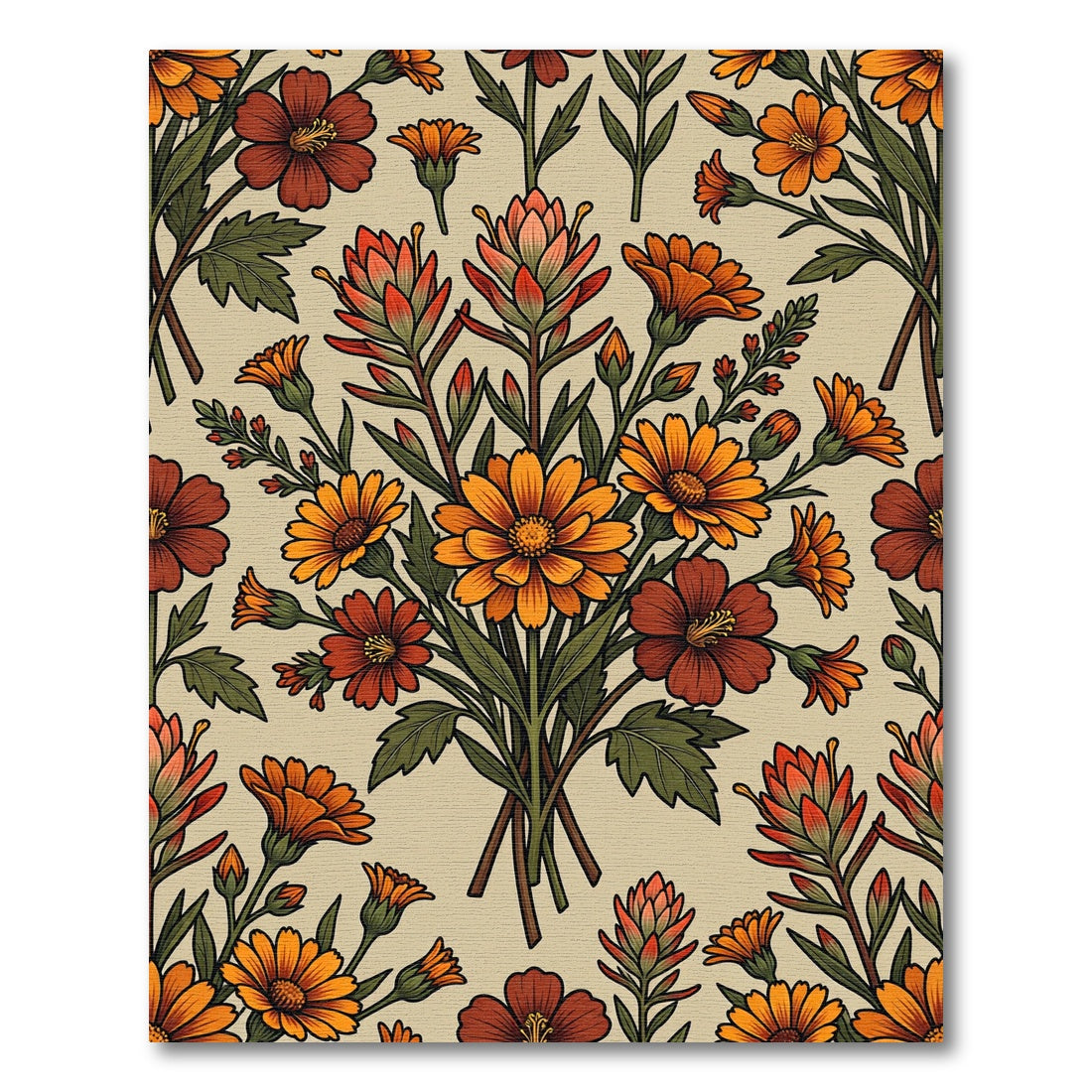 Vibrant Orange Autumnal Wildflower Meadow Rug